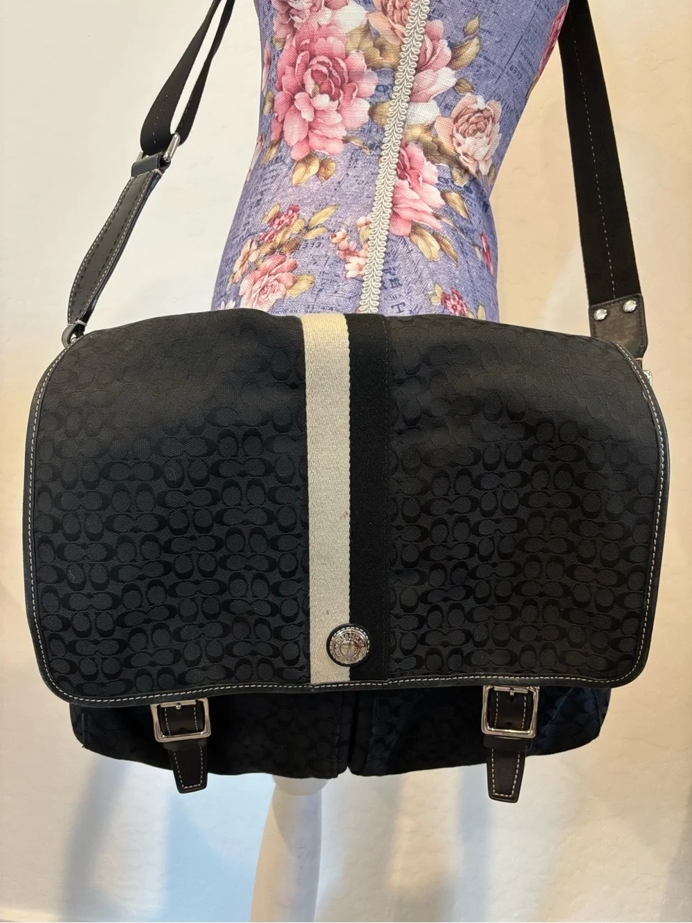 Coach Black Voyager Monogram Canvas Crossbody Messenger Bag